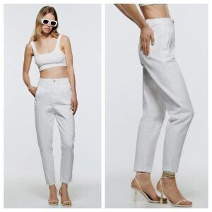 Zara White Gold Button Tailored Fit Tapered High Waist Jeans